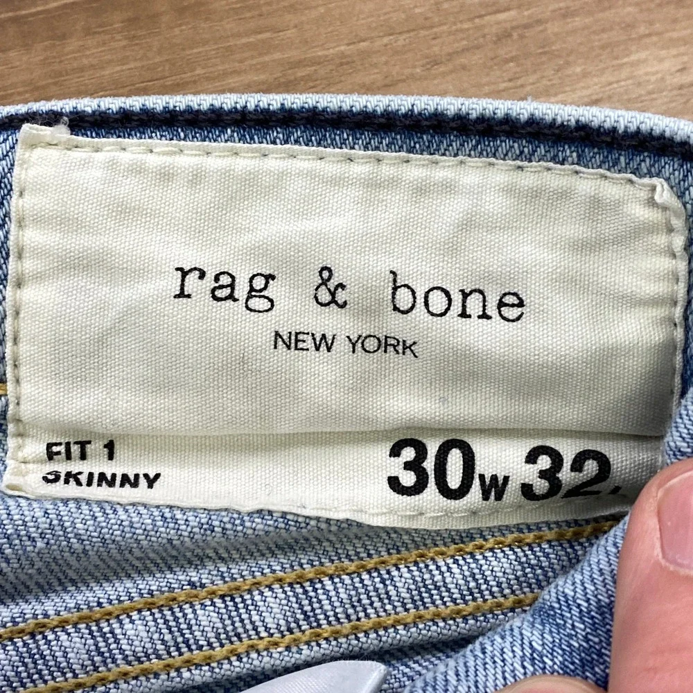 Rag & Bone Jeans Mens 30x32 Fit 1 Skinny Organic Cotton Sonora Light Blue Wash